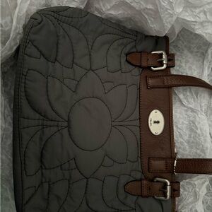 Fossil Quilted Gray and Brown Shoulder Bag